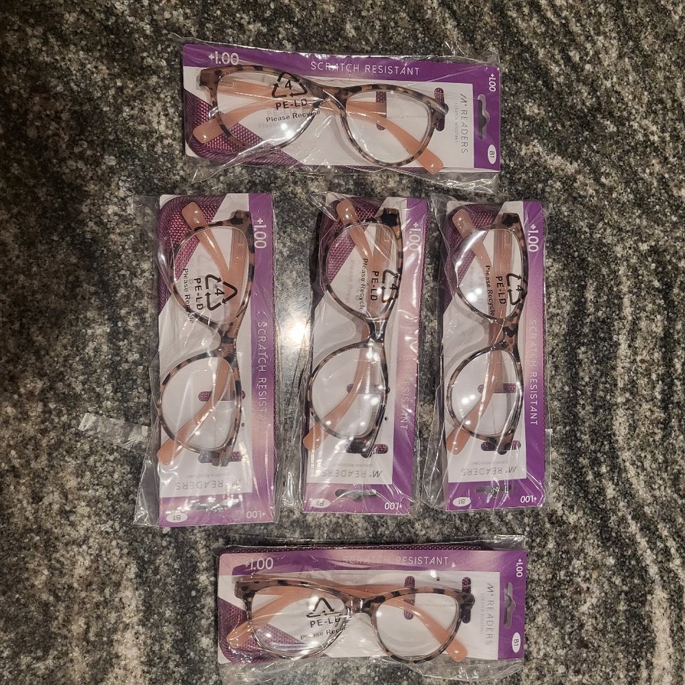 Reading Glasses - Pack of 5 w/Cases  +1.00 Jesse by M+ NEW!